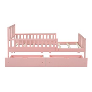 Cesicia Twin Size Wood Platform Bed with Guardrails on Both Sides and Two Storage Drawers - 1 of 4