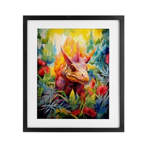Stupell Industries Colorful Dinosaur in Jungle Framed Print Under Glass Art - 1 of 4