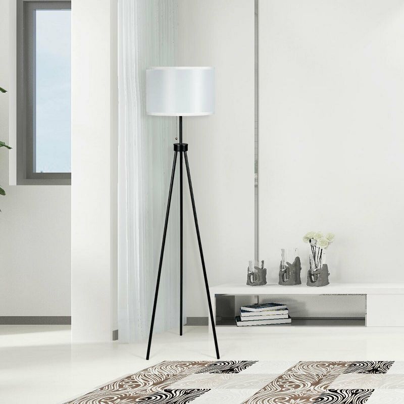 Costway Modern Metal Tripod Floor Lamp White Fabric Shade w/ Chain Switch Home & Office, 5 of 10