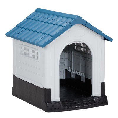 phiestina 33 inch Large Plastic Dog House, Blue & White, with Air Vents and Elevated Floor for Indoor/Outdoor Use
