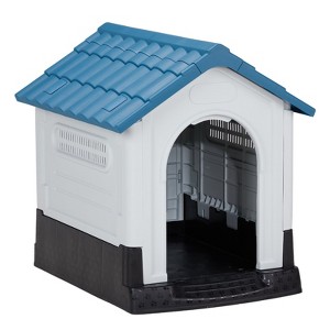 phiestina 33 inch Large Plastic Dog House, Blue & White, with Air Vents and Elevated Floor for Indoor/Outdoor Use - 1 of 4