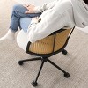 Rattan Home Office Chair,Adjustable Swivel Boucle Office Chair with Rattan Back,Upholstered Swivel Task Chair with Wheels-The Pop Home - 4 of 4
