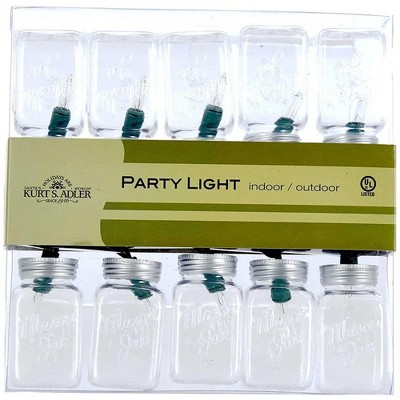 Kurt Adler Indoor/Outdoor Novelty String 10-Light Set, Clear Mason Jars, 11.5ft