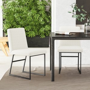 Dyonery Dining Chairs with Backrest, Linen Upholstered Metal Frame Chairs for Kitchen & Dining Room, Cream White - 1 of 4