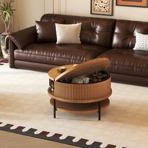 GDFStudio Lewis Rustic 31.5" Round Lift-Top Coffee Table with Hidden Storage - 1 of 4