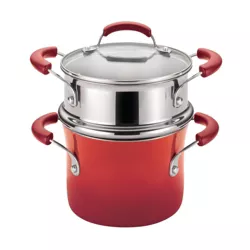 Rachael Ray 3qt Hard Enamel Aluminum Nonstick Sauce Pot with Steamer Insert Red