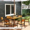 Tangkula 55” Patio Dining Table 6 People Acacia Wood Dining Table with Slatted Tabletop U-shaped Frame Adjustable Foot Pads - 3 of 4