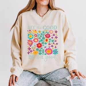 Simply Sage Market See The Good Be The Good Floral Lightweight Garment Dyed Sweatshirt - 1 of 4