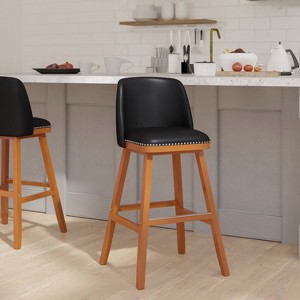 Emma and Oliver Upholstered Mid-Back Stools with Nailhead Accent Trim & Wood Frames - 1 of 4