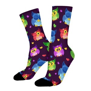Cute Owls Women Printed Crew Socks Funny Funky Socks Soft Polyester Novelty Gifts for Artists Men - 1 of 1