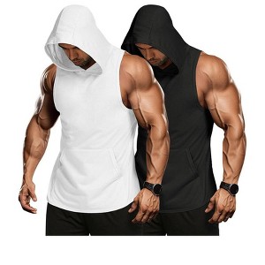 COOFANDY Men's 2 Pack Workout Hooded Tank Tops Bodybuilding Muscle Cut Off T Shirt Sleeveless Gym Hoodies - 1 of 4