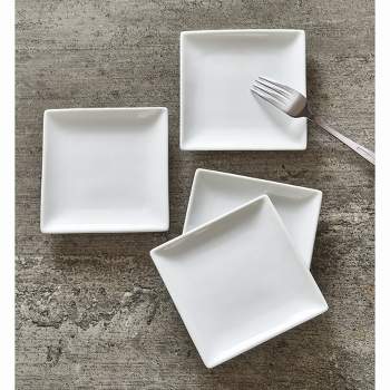tagltd Whiteware Square Plate Set Of 4 Porcelain Dinnerware Serving Plate, 5 inch, Dishwasher Safe