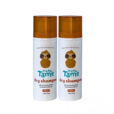 T is for Tame - Powder Puff Dry Shampoo for Babies & Kids, Gentle Formula with Arrowroot Powder & Activated Charcoal, Mess-Free Application, 1 oz.