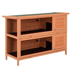 54" 2-Story Large Rabbit Hutch Bunny Cage Wooden Pet House Small Animal Habitat with Lockable Doors, No Leak Tray and waterproof Roof - 1 of 4