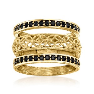 Ross-Simons 0.60 ct. t.w. Black Spinel and Scrollwork Jewelry Set: 3 Rings in 18kt Gold Over Sterling - 1 of 4