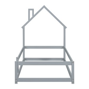 Dolonm Twin House-Shaped Floor Bed with Safety Rails - Wooden Low Profile Kids Bed, Easy Assembly - 1 of 4