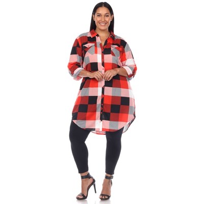 Plus Size Plaid Tunic Shirt - White Mark