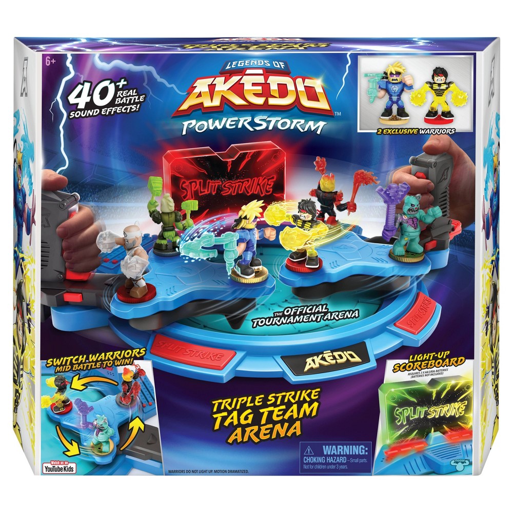 Akedo Powerstorm Triple Strike Tag Team Arena With 40+ Battle Sound Effects  Light Up Scoreboard And 2 Battling Warriors Exclusive To The Playset  Boys  Ages 6+