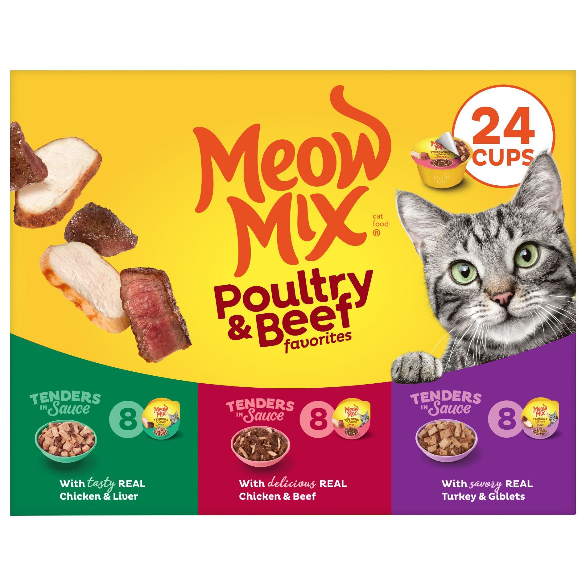 Meow Mix Tender Favorites with Liver, Turkey, Chicken & Beef Flavors Wet Cat Food - 2.75oz/24ct Variety Pack