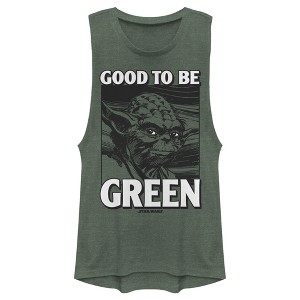 Juniors Womens Star Wars St. Patrick's Day Yoda Good to Be Green Festival Muscle Tee - 1 of 4