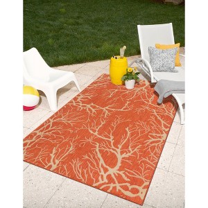 Unique Loom Outdoor Botanical Branch Floral and Botanical Woven Area Rug - 1 of 4