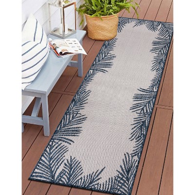 Navy Floral Tropical Reversible Flatwoven Synthetic Rug - 2'x7'