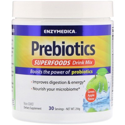 Enzymedica Prebiotics Superfoods Drink Mix, Green Apple Flavor, 210 g, Probiotics