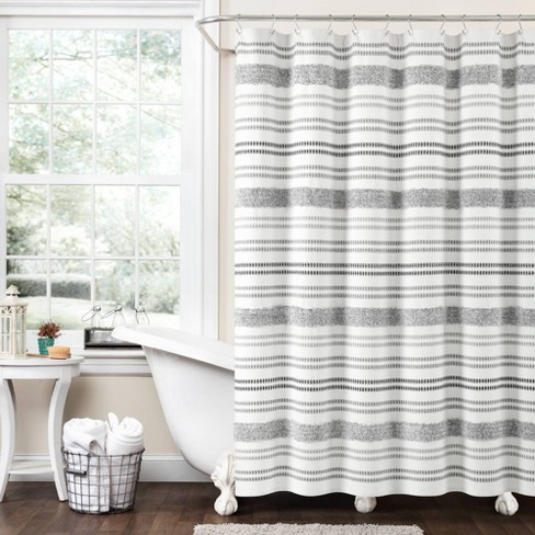 72x72 Modern Tufted Striped Woven Yarn Dyed Eco Friendly Recycled Cotton  Shower Curtain Gray - Lush Décor