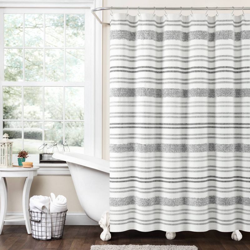 72&#34;x72&#34; Modern Tufted Striped Woven Yarn Dyed Eco Friendly Recycled Cotton Shower Curtain Gray - Lush D&#233;cor, 1 of 8
