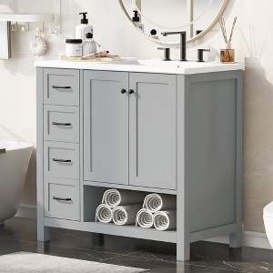 KIGFTSOD 36" Bathroom Vanity with Sink Top, Bathroom Vanity Cabinet with Two Doors and Two Drawers - 1 of 4