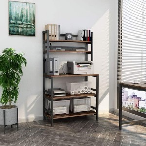 PDTEND 5-Tier Rustic Brown Kitchen Baker’s Rack with Hutch, Shelves, Hooks & Countertop - 1 of 4