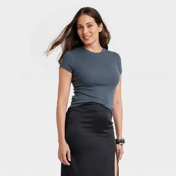  Women's Slim Fit Short Sleeve Ribbed T-Shirt - A New Day™