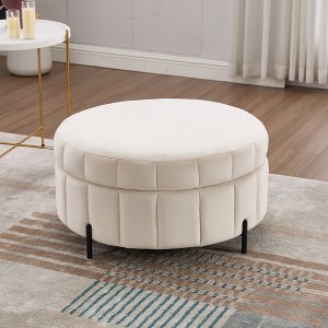 Lyngins Velvet Round Storage Benches with Reversible Lid and Metal Leg,Upholstered Storage Ottoman for Living Room,Bedroom - 1 of 4