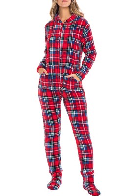 Men's Warm Fleece One Piece Hooded Footed Zipper Pajamas Set, Soft