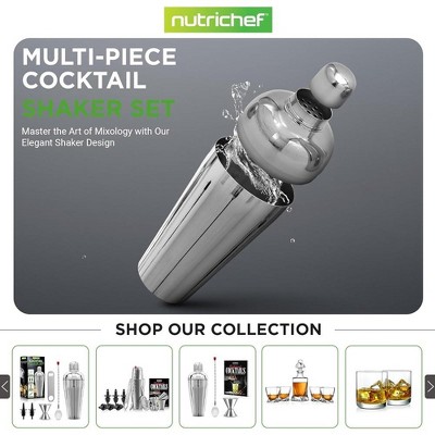 NutriChef 7-Piece Stainless Steel Bartender Set with Jigger and Muddler