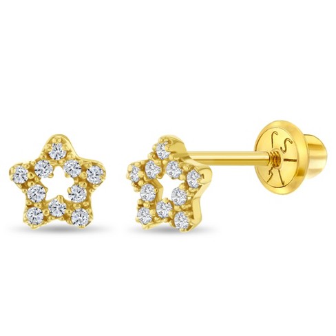 Girls' CZ Encrusted Star Clear Screw Back 14k Gold Earrings - In Season Jewelry - image 1 of 4