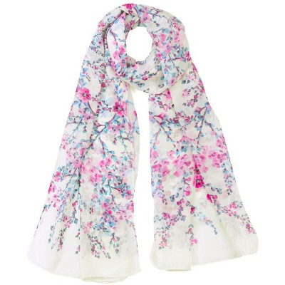 Pink Floral Scarf Ladies Navy Blue Wrap Flower Print Flowers Fair Trade  Shaw New