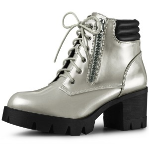 Perphy Women's Platform Lace Up Chunky Heel Ankle Combat Boots - 1 of 4