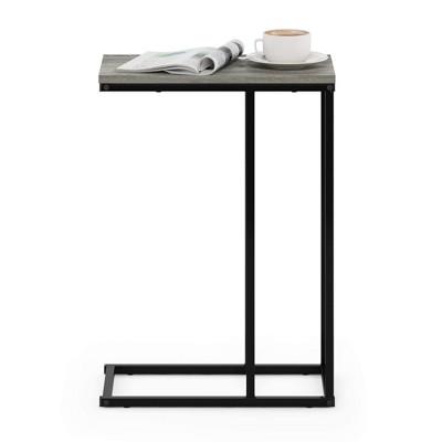 Sleek French Oak Grey Wood & Metal Modern Sofa Side Table