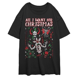 Juniors Stranger Things All I Want For Christmas Monster Icons T Shirt - 1 of 4