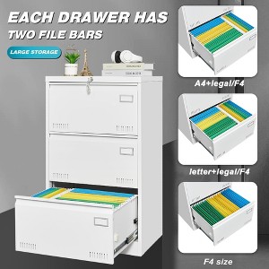 Filing Cabinet Lateral File Cabinet 3 Drawer, White Filing Cabinets with Lock, Three Drawer Office Cabinet for Legal/Letter/A4/F4 Home Offic - 1 of 1