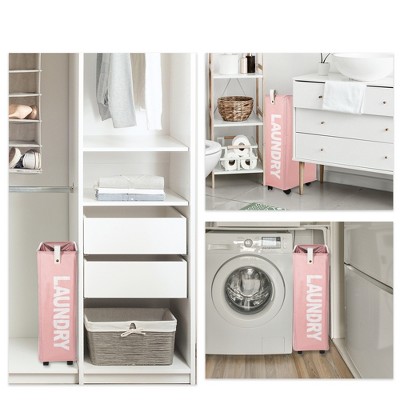 Pink Oxford Fabric Upright Laundry Hamper with Wheels