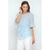 Slickblue Women's Pom-Pom Peplum Top, Ruffle Sleeve Blouse with Waist Tie, Round Neck Style, Light Blue, Size S-L - 4 of 4