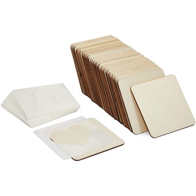 Bright Creations 91 Pack Wooden Squares Cutouts with 41 Stencils for Crafts (4 x 4 In)