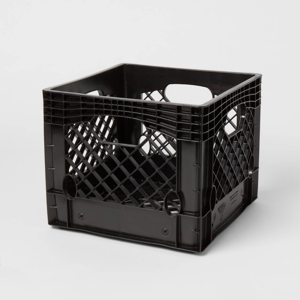 16qt Heavy Duty Stackable Storage Crate - Brightroom™: Black Plastic Utility Bin with Built-In Handles, 6 Pack 