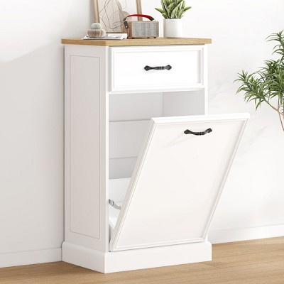 Whizmax  Tilt Out Trash Cabinet, Hidden Trash Can Cabinet, Freestanding Garbage Bin Cabinet for Kitchen Dining Living Room, White