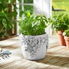 Planter Stoneware Ceramic Floral Design with Raised 3D Sculpted Flowers and Glossy Handcrafted Texture Detailing - 2 of 4