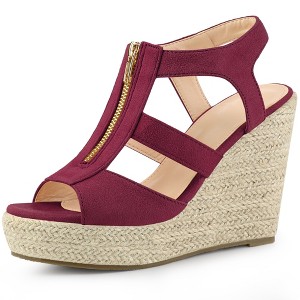 Allegra K Women's Platform Heels Slingback Zipper Wedge Sandals - 1 of 4