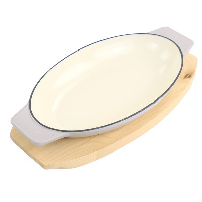 Martha Stewart Enameled Cast Iron 2 Piece Au Gratin Birch Wood Trivet Set