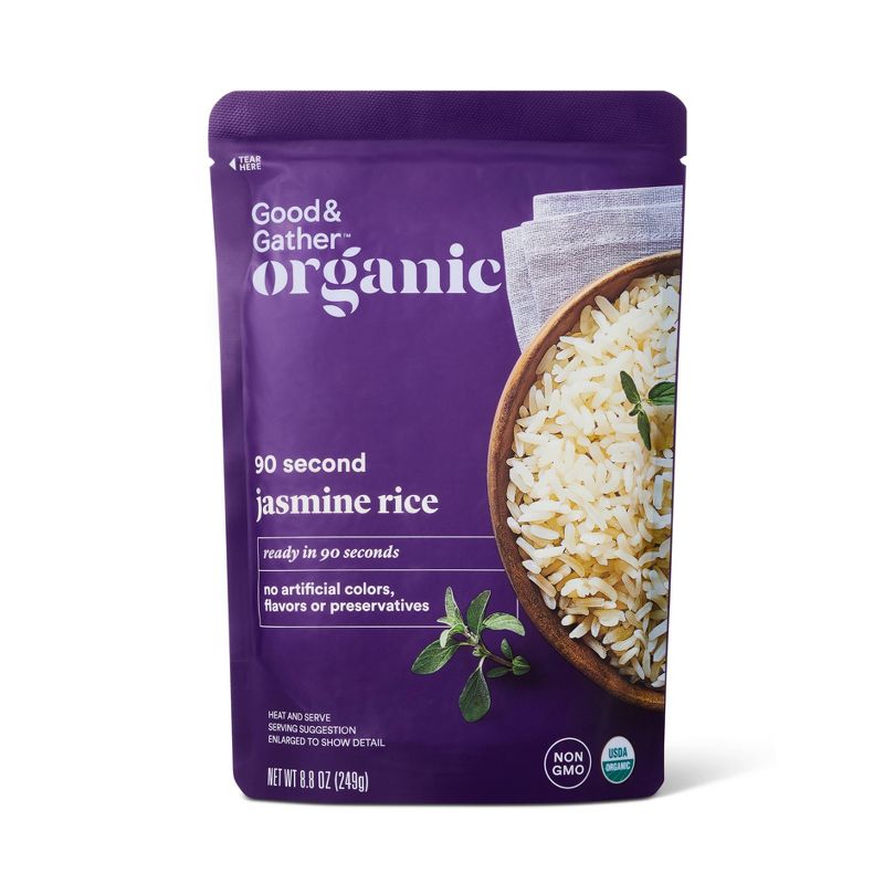 90 Second Organic Jasmine Rice Microwavable Pouch - 8.8oz - Good &#38; Gather&#8482;, 1 of 5